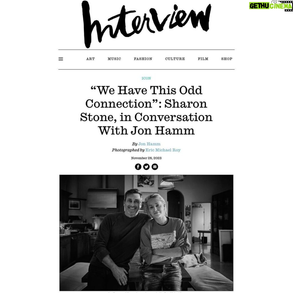 Sharon Stone Instagram - With thx to @interviewmag & Love to #JonHamm 🤍🥂 Photographer: @ericmichaelroy