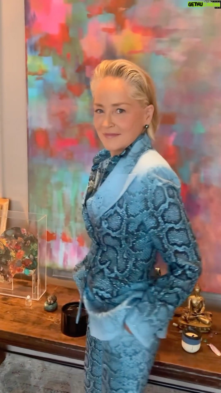 Sharon Stone Instagram - Thanks to my amazing team❣️🤍 Creative Director/Stylist: @theparislibby at @aframe_agency Makeup: @amyoresman at @aframe_agency Hair: @samiknighthair at @aframe_agency Color: @shahcolor • Repost from @amyoresman One for the Stone Age! @sharonstone ❤️