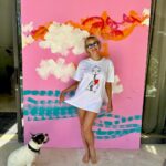 Sharon Stone Instagram - Painting: Cumulus Joy by S Stone Creative Director/Stylist: @theparislibby for @aframe_agency T-Shirt: @danielink_tshirts