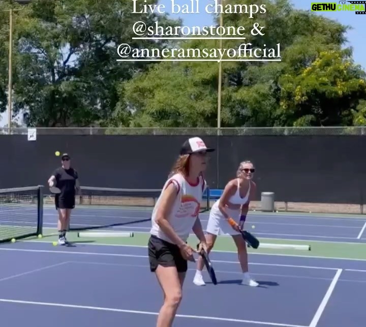 Sharon Stone Instagram - Fun day on the courts today playing pickleball! Love these ladies! Shout out to my brilliant pickleball partner @anneramsayofficial. We won! 🤍