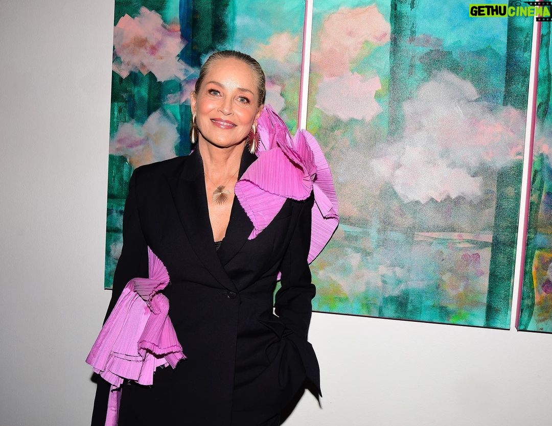 Sharon Stone Instagram - Last night we celebrated the colorful expressions of Sharon Stone with the opening reception of SHEDDING at Allouche Gallery, LA. We are honored to be a part of Sharon Stone’s debut show, featuring vibrant landscapes and vulnerable abstractions. Come view in-person at our gallery located at 2685 S La Cienega Blvd. Thank you to everyone who made for such a special night, and congratulations again to @sharonstone! To inquire, please email losangeles@allouchegallery.com • #allouchegallery #galleryopening #sharonstone #losangelesart #contemporaryart #abstractpainting #landscapepainting