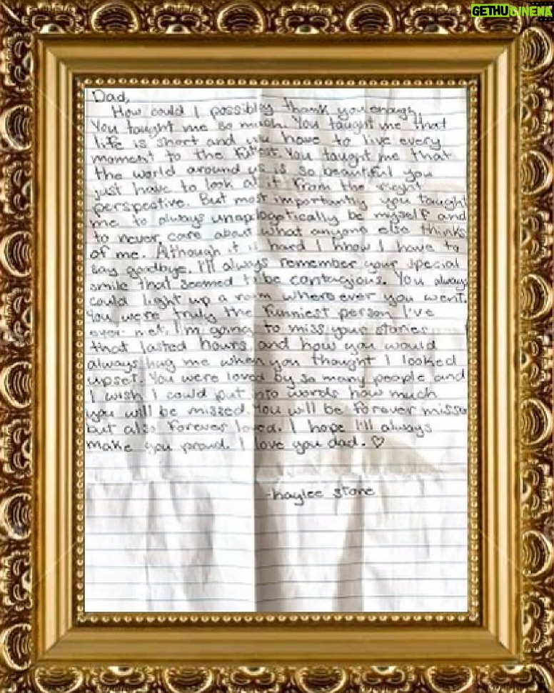 Sharon Stone Instagram - Letter from my Niece Kaylee, to her dad, Patrick, at his passing. 🤍 GODSPEED