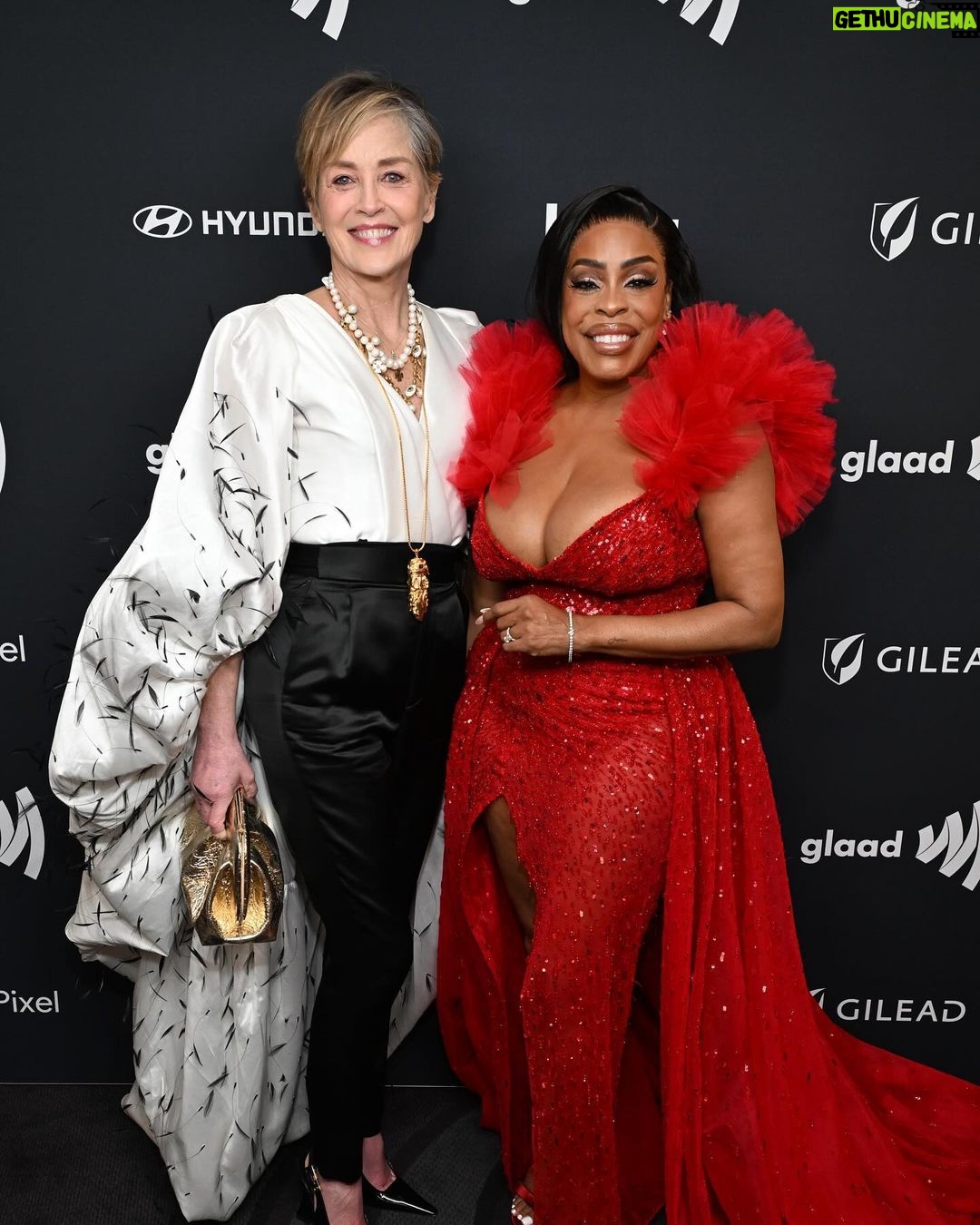 Sharon Stone Instagram - just @sharonstone being best friends with everyone at the #GLAADawards (and helping to honor her friend @niecynash1 ❤️)