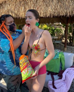 Shelley Hennig Instagram - BTS of my shoot w @submission.beauty punch number 2 & pray to the last one as they are godz