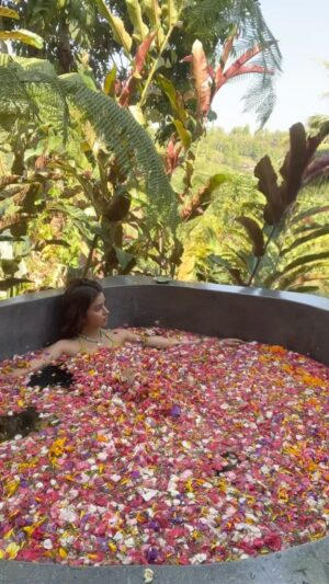 Shobhita Rana Instagram - Sweet mornings in Bali 🐝💛

📍 @soendaram.spa 
Jewellery @shopcider 
wearing @fashionnova 
 

#collab 

#bali #flowerbath #iwokeuplikethis #peacefulmind #beautifulnature #balilife #beautifuldestinations #reels #balitourism