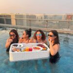 Shrenu Parikh Instagram - When you know it’s your last girl in d group getting hitched ..,you want to make it most special!!! Last bachelorette of the gang!!🥺 . With the moments passing by at supersonic speed our girl is gonna be a Bride soon!! 💃🏻 . So we wanted her to forget everything for a Day and just enjoy her bachelorette to the fullest… and boy oh boy @officialsurbhic was a perfect sport!! . And what made it all the more special was just us girls hanging , chilling in the pool with #floatingbreakfast at @fairfieldbymarriottmumbai . Pool mein Bhangra boliyan kaisi lagi?! Fairfield by Marriott, Mumbai International Airport