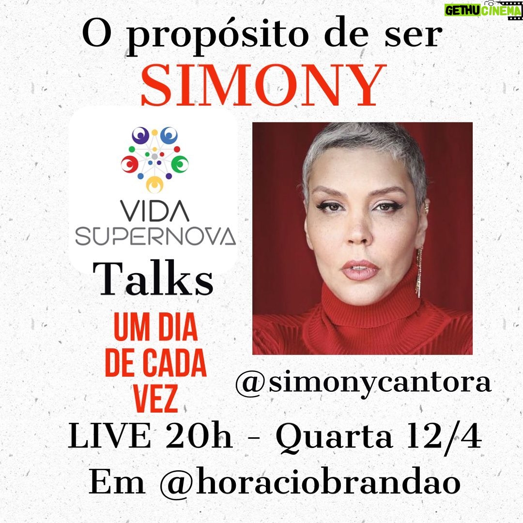 Simony Instagram - Simony está ótima Simony está mais bonita Simony está melhor que nunca Simony segue batalhando mas com nova perspectiva. Sua vida deu uma daquelas reviravoltas inesperadas quando, sem prévio aviso, descobriu-se com câncer. Mãe de quatro filhos e responsável por sua carreira, vida e nariz, essa mulher batalhadora que começou a trabalhar muito pequena para nos entreter, enfrenta a maior prova que a vida já a apresentou. A boa notícia é que sua força de vontade, fé e positividade deram resultados muito positivos e hoje ela se sente capaz de falar sobre a história. Agora ela lança o e-book “ Um dia de cada vez” para ajudar quem precise saber mais sobre diagnostico, tratamento e o principal, saber como é viver após descobrir algo dessa dimensão e gravidade. O que se aprende ? O que passa pela cabeça? O que se descobre de novo? Você está convidado para acompanhar um papo sincero entre pessoas que se admiram, para falar sobre vida e propósito. Diante de uma nova fase e de um passado repleto de memórias, “ dores e delícias”, quais foram os aprendizados e quais seriam as novas metas da menina que nos fez sonhar e voar alto num lindo Balão Mágico? Não perca este @vidasupernova talks especial: LIVE -dia 12/4 ( quarta ) 20hs Onde: @simonycantora @horaciobrandao