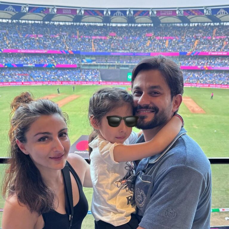 Soha Ali Khan Instagram - A day of many firsts - some small, some big - our little girl’s first live cricket match (and what a match!) and Virat’s first to score 50 ODI centuries ! And 7 wickets for Shami - what a star!!! ❤️🏏🎉 #indiavsnewzealand #iccmenscricketworldcup2023