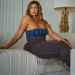 Sophie Hall Instagram - If anything, I’m everything. @fashionnovacurve No Need For Talks Denim Corset Top - Medium Wash - 1X Sahara Mineral Wash Maxi - Brown- 1X