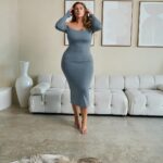 Sophie Hall Instagram - Azul 🦋 @fashionnovacurve Monaco Sculpt Backless Midi Dress - Slate Blue XL