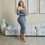 Sophie Hall Instagram - Azul 🦋 @fashionnovacurve Monaco Sculpt Backless Midi Dress - Slate Blue XL