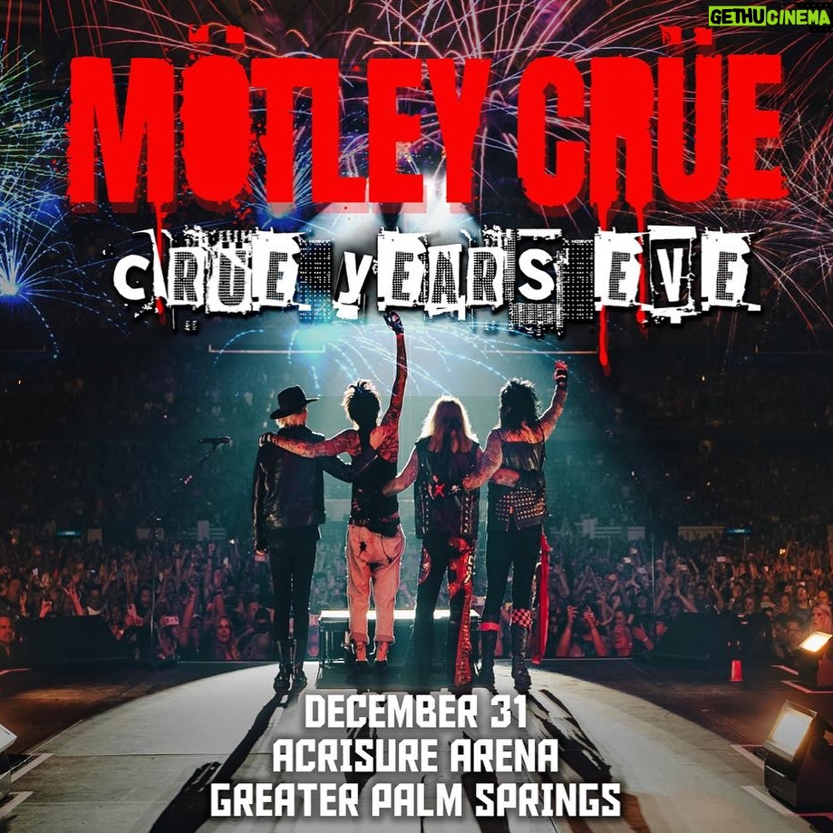 Tommy Lee Instagram - Party time kids!!!! Crüe Years Eve!! 💥 Ring in the New Year in style… Mötley Crüe are having a party!!! Join us for CRÜE YEAR's EVE at the brand new Acrisure Arena in Palm Springs, CA for a night not to be missed! 🔥 🎫 Pre-sale begins: Wednesday December 6th 10am PST 🎟 Tickets on sale: Friday December 8th 10am PST