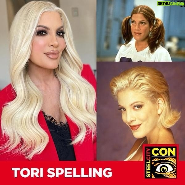Tori Spelling Instagram - NEW GUEST ANNOUNCEMENT! We are so excited to announce @torispelling is attending Steel City Con - April 12-14, 2024! Spelling is best known as “Donna Martin” in Beverly Hills, 90210, but also had roles on Scary Movie 2, Troop Beverly Hills, Scream 2, The Last Sharknado, and more! Appearing all 3 days. Join Tori, Brian, Jason, Ian, Shannen & Gabrielle for a 90210 reunion! Get your discount tickets and photo ops today at steelcitycon.com🎉 #steelcitycon #torispelling #90210 #bh90210 #beverlyhills90210 #comiccon #pittsburgh