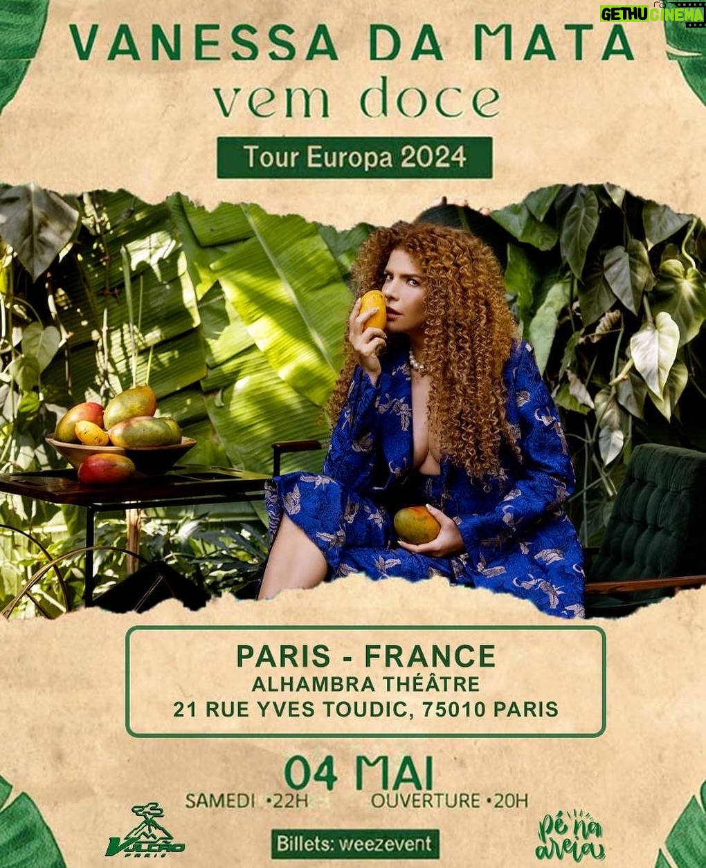 Vanessa da Mata Instagram - 🇫🇷 Atendendo a pedidos, Vanessa da Mata de volta à Paris em NOVO LOCAL. A cantora se apresenta com a turnê ‘Vem Doce’ no dia 04 de maio na Allambra Théâtre (21 Rue Yves Toudic, 75010 Paris). Garanta já seu ingresso na weezevent.com 👉 Os ingressos adquiridos para o local anterior continuam válidos. https://my.weezevent.com/vanessa-da-mata ALHAMBRA Paris