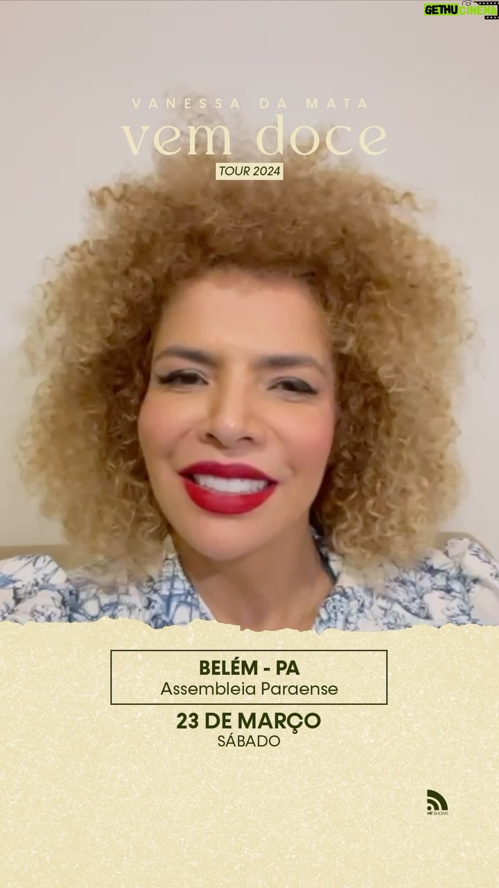Vanessa da Mata Instagram - 🥭 Cadê os passarinhos de Belém? A cidade de Belém do Pará completa hoje 408 anos! Parabéns a todos os belenenses! 🎂✨ E pra comemorar a data, é com muita alegria (e muito banho de chuva ☔️) que venho contar que dia 23 de março estarei aí com vocês na @assembleiaparaense com o show #VEMDOCE! 🎶🐦 Marquem aqui nos comentários com quem vocês querem ir neste show. Ingressos à venda em breve. #VanessadaMata #vemdoceoshow #turnêvemdoce #belem #assembleiaparaense #linkprodutora