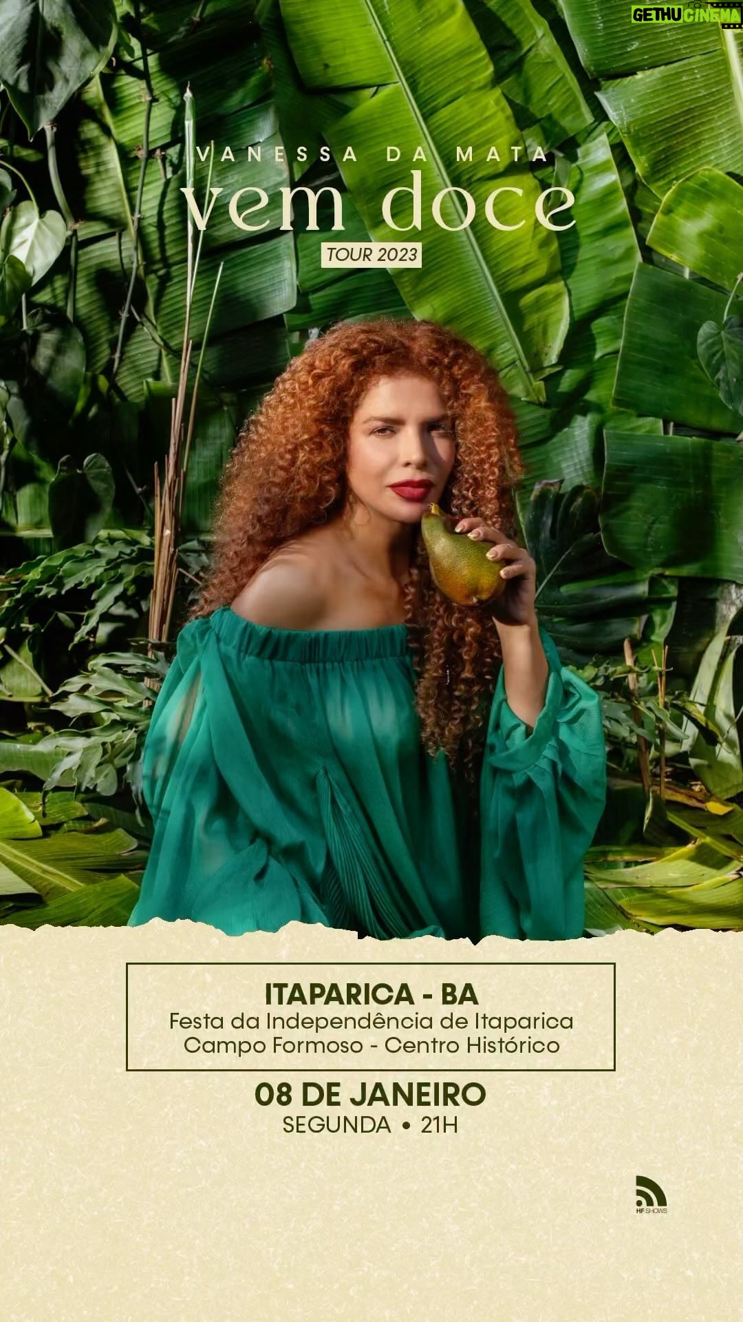 Vanessa da Mata Instagram - Alô minha Bahia! Estou de volta! Nesta segunda-feira, dia 08/01, às 21h, estaremos na Festa dos 102 Anos de Independência de Itaparica com o show #VemDoce! O evento será no Campo Formoso, Centro Histórico de Itaparica. Avisem os amigos e familiares! Até já! #VanessadaMata #vemdoce #turnêvemdoce #VemDoceoShow #itaparica Itaparica-Bahia.