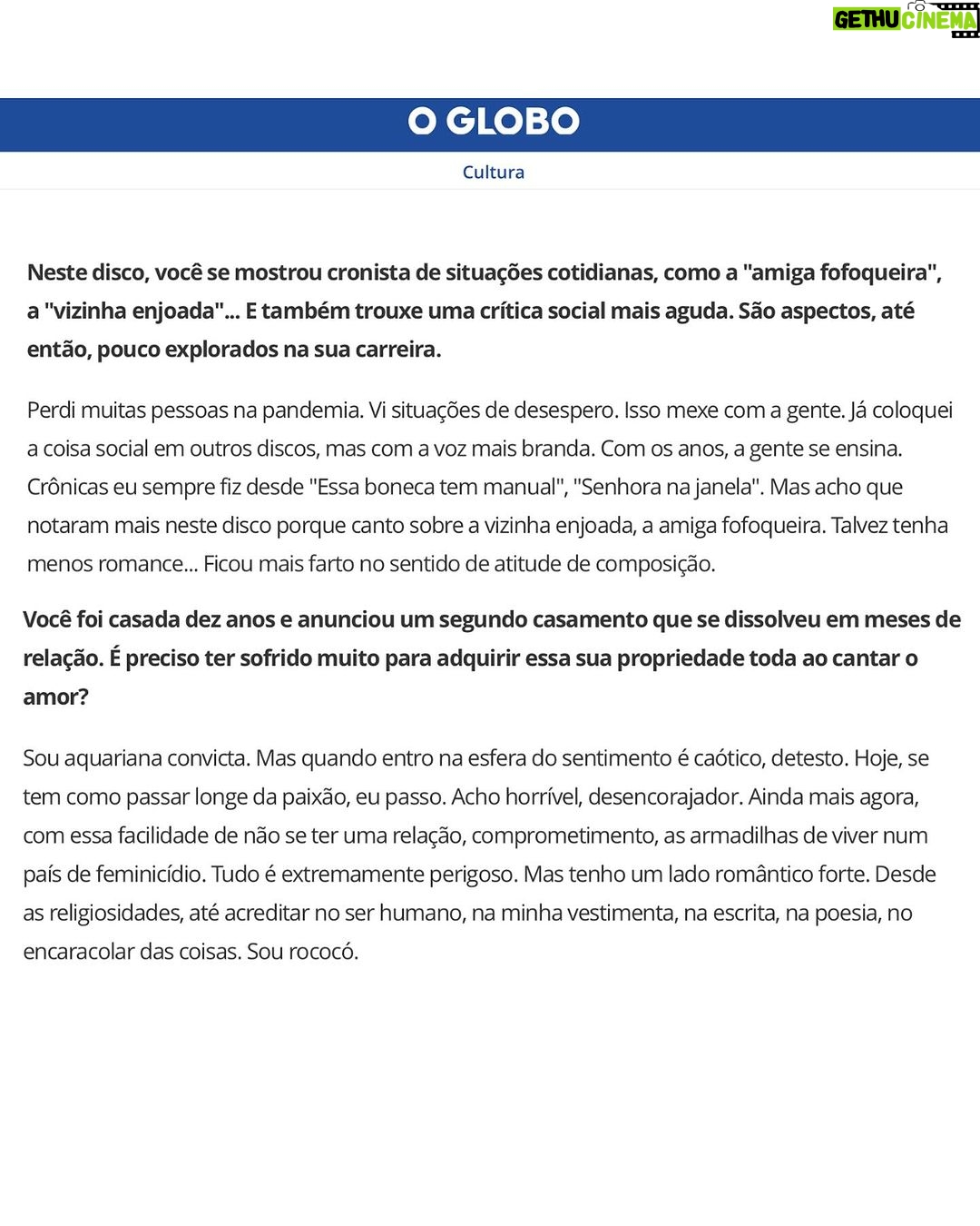 Vanessa da Mata Instagram - Vanessa da Mata está na capa do @jornaloglobo de hoje, além de estampar a matéria principal do Segundo Caderno do jornal! Em entrevista à Maria Fortuna @mariafortuna27, a artista falou de temas diversos - de seu último álbum “Vem Doce” às crenças que tem no amor, passando também por assuntos como preconceito, adoção, processos de composição, família e religiosidade. A matéria completa está disponível no jornal impresso e no site oglobo.globo.com. Leia já! ✍️ Maria Fortuna @mariafortuna27 📸 Léo Aversa @leoaversa
