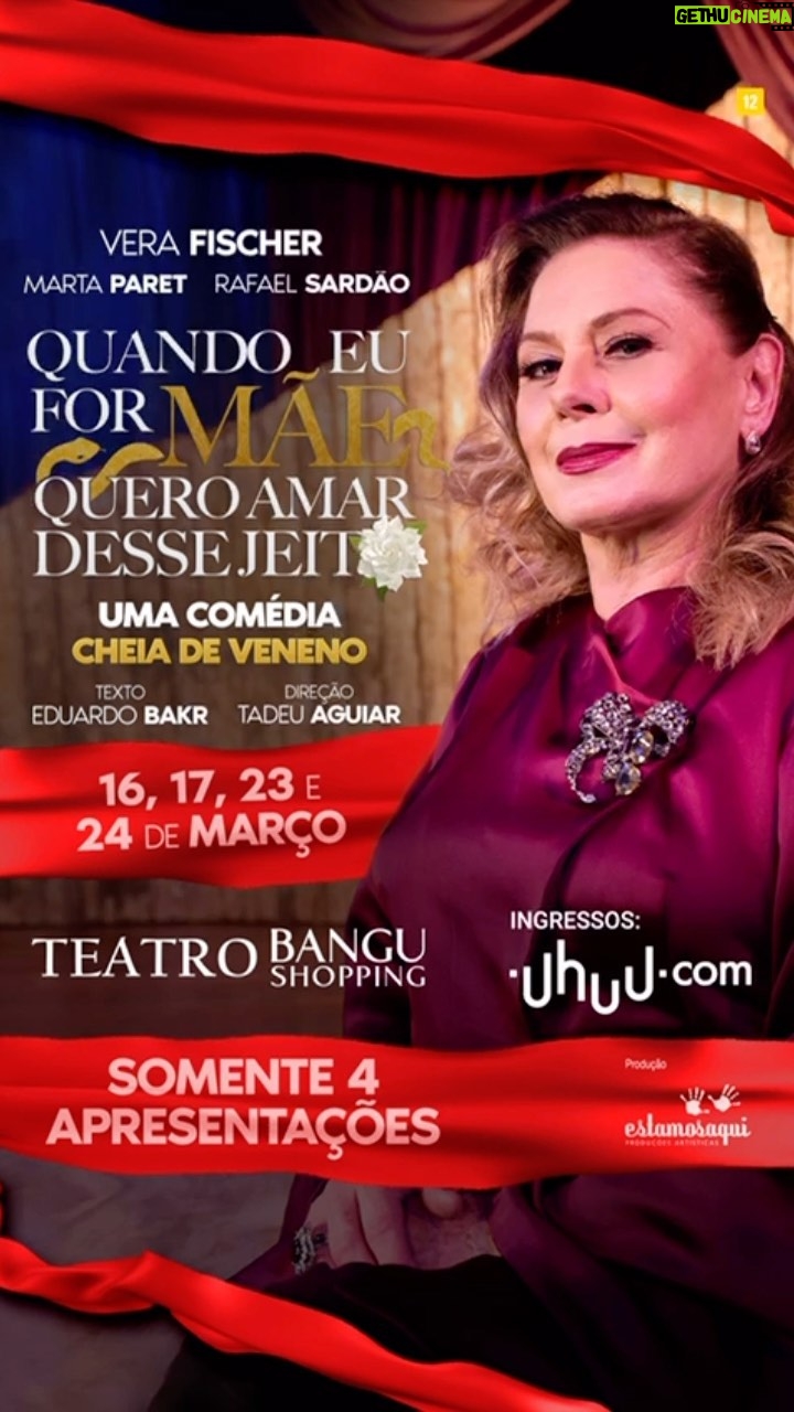 Vera Fischer Instagram - ❤️❤️❤️ Bangu!!!!! 🫶🫶🫶 Minha primeira vez com vocês meus amores!🫠😍 Espero que vocês venham e se divirtam muito! 🤗😘🥰 🎭 @teatrobangushopping Sábados 16/03 e 23/03 às 19h Domingos 17/03 e 24/03 às 18h Ingressos: link na Bio✨ Teatro Bangu Shopping