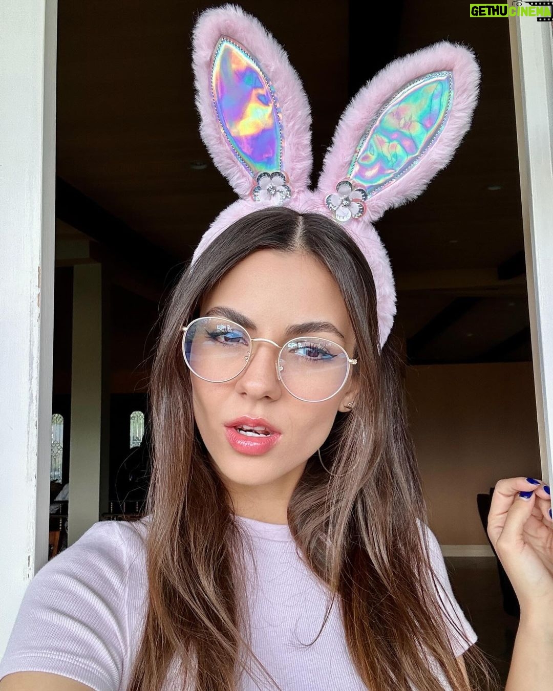 Victoria Justice Instagram - Now… & then 🐰💕