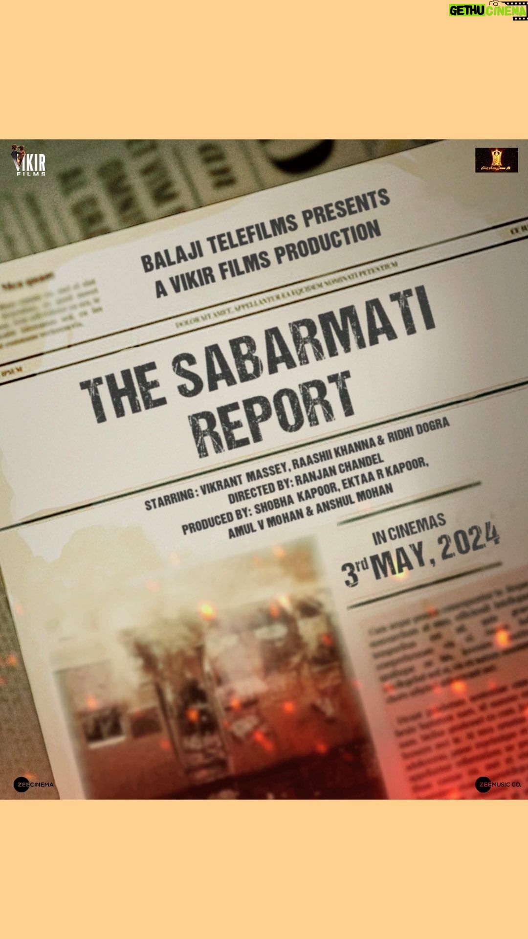 Vikrant Massey - 126K Likes - Get ready to unfold history with an untold story - The Sabarmati Report - a riveting journey into the 2002 incident that left an indelible mark on the entire nation!
In cinemas on 3rd May, 2024.
@shobha9168 @ektarkapoor @amulvmohan @anshulmohan @ranjanchandel @vikrantmassey @raashiikhanna @iridhidogra @vikirfilms @aseemarrora @vivek.koka @janvigill @shrey.jhawar @zeemusiccompany
