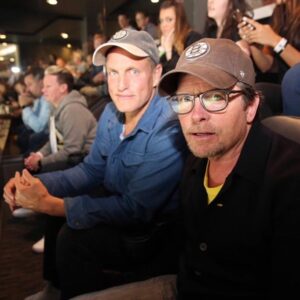Woody Harrelson Instagram - With my ole buddy #michaeljfox at #bruins game the other nt... we were reminiscing about the gd ole days when we had shows next to each other on the paramount lot in the 80s and did alot of stupid/fun stuff.  We were worried our buddy #camneely would blame us for the loss but universal blame went to the refs.