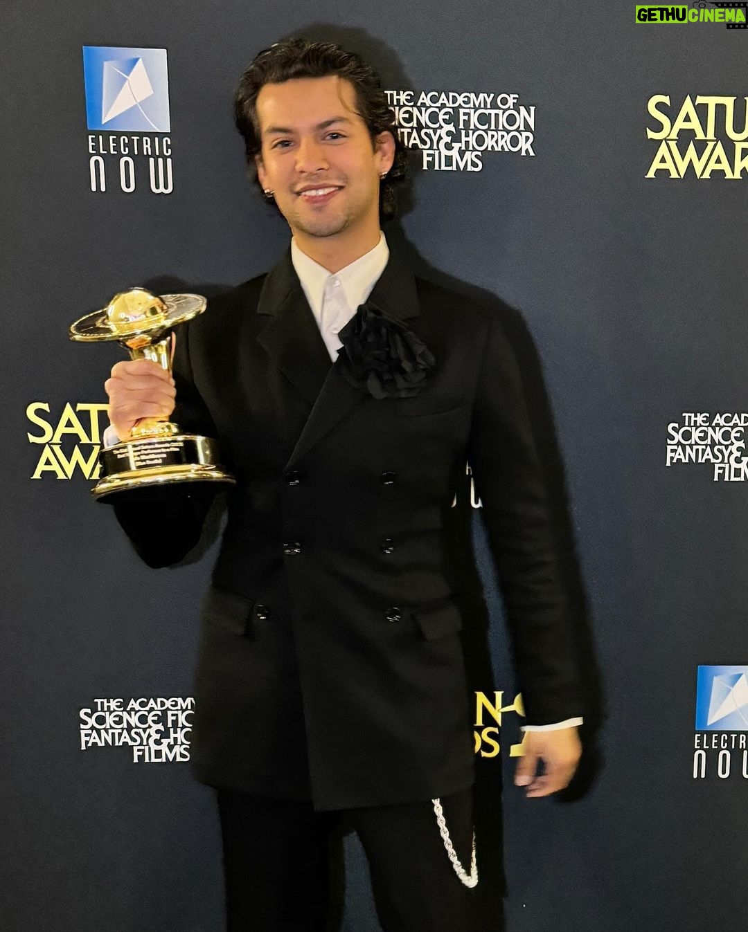 Xolo Mariduena - 367K Likes - A wonderful night at the @saturnawards surrounded by the teams of people who have made the movies I’ve spent my whole life looking up to. This award is dedicated to all of the people in front of and behind the camera that allowed me to shine, we created a fricken family and i couldn’t have done it with out yall. 💙💙 Blue Beetle forever!! Now time to hop on a plane back to work 🥋🥋💙💙