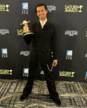 Xolo Mariduena Instagram - A wonderful night at the @saturnawards surrounded by the teams of people who have made the movies I’ve spent my whole life looking up to. This award is dedicated to all of the people in front of and behind the camera that allowed me to shine, we created a fricken family and i couldn’t have done it with out yall. 💙💙 Blue Beetle forever!! Now time to hop on a plane back to work 🥋🥋💙💙