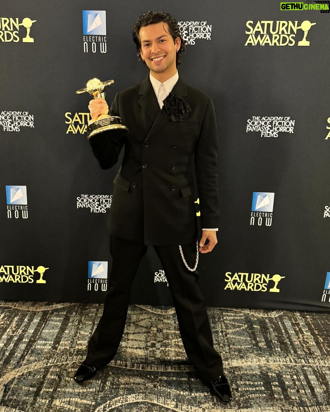 Xolo Mariduena - 367K Likes - A wonderful night at the @saturnawards surrounded by the teams of people who have made the movies I’ve spent my whole life looking up to. This award is dedicated to all of the people in front of and behind the camera that allowed me to shine, we created a fricken family and i couldn’t have done it with out yall. 💙💙 Blue Beetle forever!! Now time to hop on a plane back to work 🥋🥋💙💙