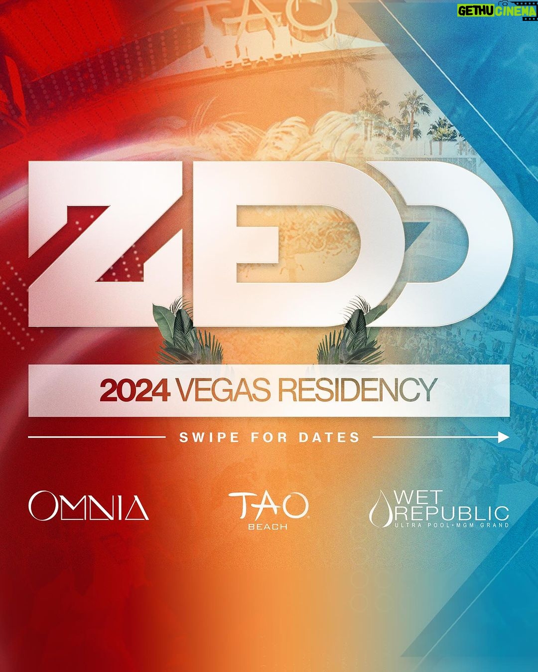 Zedd Instagram - VEGAS!!!! Iβm back at @OmniaNightclub this weekend!!! SWIPE π for all my upcoming shows with @OMNIANightclub, @TaoBeach and @WetRepublic! π¨: @roseannnaaa Link in bio for Tickets & VIP Reservations