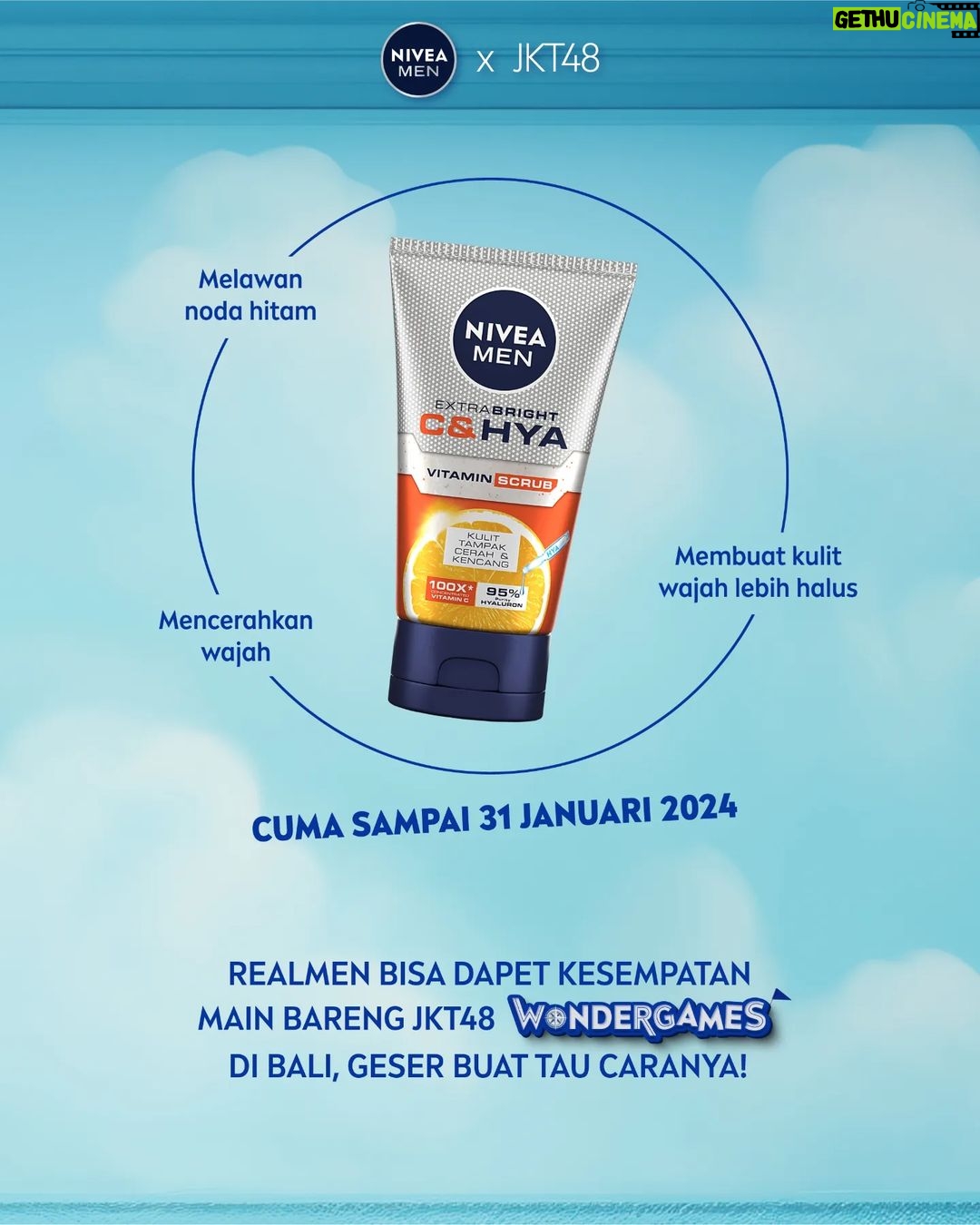 Zee JKT48 Instagram - Walaupun cuacanya mendung, jangan biarin wajah kamu ikutan, Men! Nivea Men Vitamin Scrub bantu biar wajahmu tetap cerah apapun cuacanya! Jangan lupa, kamu bisa liburan ke Bali sama JKT48 dan Nivea Men lho! Geser sampai akhir buat tau caranya!