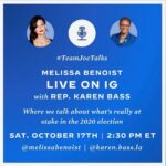 Melissa Benoist Instagram - Can’t wait to talk with @karen.bass.la about what’s really at stake this election. Join us at today at 11:30 am PST/2:30 pm EST #TeamJoeTalks @joebiden