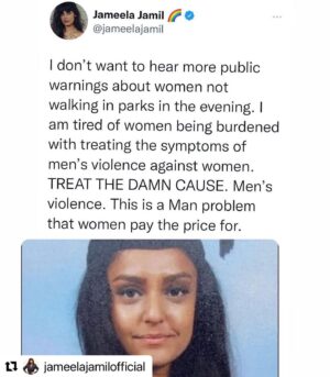 Lena Headey Instagram - Had been searching for the words .. SAY HER NAME .. SABINA NESSA .. @jameelajamilofficial  Said it, as always, perfectly. 
・・・
I am so sorry to Sabina’s family for the immense failure of our society at large to make a dent in rampant misogyny and men’s violence. 

When are we going to do better? What is the Government’s plan? What are we going to change about what we teach boys in school? What are fathers teaching their sons? What are men doing to hold each other accountable? 

How. Many. More. Innocent. Women. Have. To. DIE. Because. Of. Misogyny?