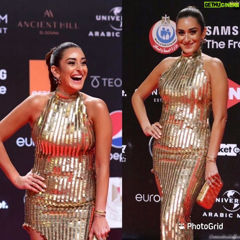 Amina Khalil Instagram - Day 2. Dress @saraonsiofficial makeup @maquillagebynoha hair @amir_hagob jewels @treshermanasjewellery @ajourconsultancy bag @okhtein ⭐️ #gff21