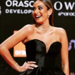 Amina Khalil Instagram - From the last night at GFF this year... ⭐️ @elgounafilmfestivalofficial Till next year darling ! (Tap pics for details of that nights look) special thanks to @onze_heures_onze for the diamond necklaces that everyone asked me about ! Love x
