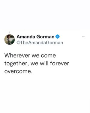 Amanda Gorman Instagram - 🚨BIG NEWS!!🚨 I wrote A New Day’s Lyric both to celebrate the new year & honor both the hurt & the humanity of the last one. To pay my words forward, ➡️I’m raising funds for the International Rescue Committee⬅️ (IRC) @rescueorg whose response to the coronavirus pandemic and humanitarian crises provide lifesaving programs to vulnerable communities worldwide 🌎❤️. Instagram has already pledged $50,000! Let’s take donations even higher. You can give at the link, and/or share the fundraiser —even a little goes a long way. I’m always shy to quote my own poems, but I believe it in my bones when I say:  Come, look up with kindness yet, for wherever we come together, we will forever overcome 💛🙏🏿.