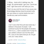 Leah Remini Instagram - I don’t like to make a habit of engaging with people like @kirstiealley…but Scientology banks on its horrific, criminal policies not being called out. Scientology thrives when people are silent. I won’t allow their threats to me or anyone else go un-answered.