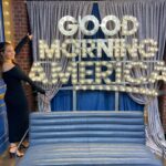 Camilla Luddington Instagram - Good Morning America this morning! Talking all things grey’s and Jo Wilson 🤗 Happy 400th! Happy finale! #greysanatomy 

Makeup @robertsesnek 
Hair @seijinyc 
Stylist @nataliehoseltonstyle 

Dress @camillaandmarc 
Shoes @katmaconie 
Earrings @tohumdesign