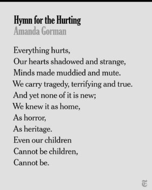 Amanda Gorman Instagram - I wrote this poem after the massacre in Uvalde, Texas. Though it was hard to find the words to write poetry about horrific, unintelligible tragedy, I was moved after a few thoughts I posted here turned into $1 million successfully raised for @everytown for Gun Safety in just 3 days. The one thing I know how to do when times are dark is to write. And that’s what I’ll keep doing, even when told poetry can never make a difference against a gun. As Audre Lorde said, “poetry is not a luxury. It is a vital necessity of our existence. It forms the quality of the light within which we predicate our hopes and dreams toward survival and change, first made into language, then into idea, then into more tangible action.” If this poem speaks to you, speak back—act. A good place to start is following @everytown & texting BOLD to 644-33. To everyone who has already shared and donated, thank you, thank you, thank you. I see you. I love you. I cherish you💛💛💛 @nytopinion