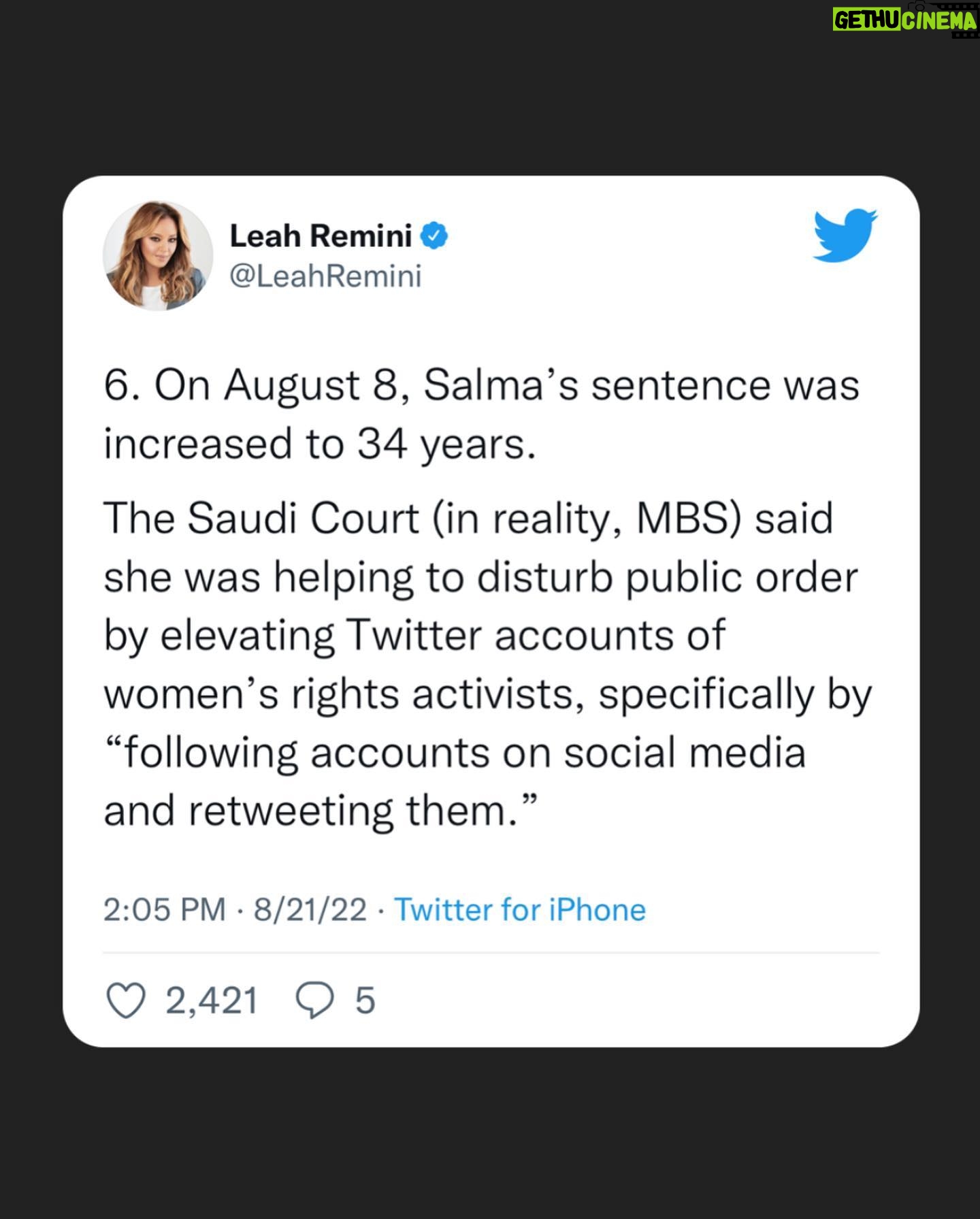 Leah Remini Instagram - Please share this post in your Instagram stories. I have also linked to this thread in my stories. We’ve brought a lot of attention to Salma’s case in the last 24 hours and we need your help to keep her on people’s minds.
@visitsaudi @saudi.mt