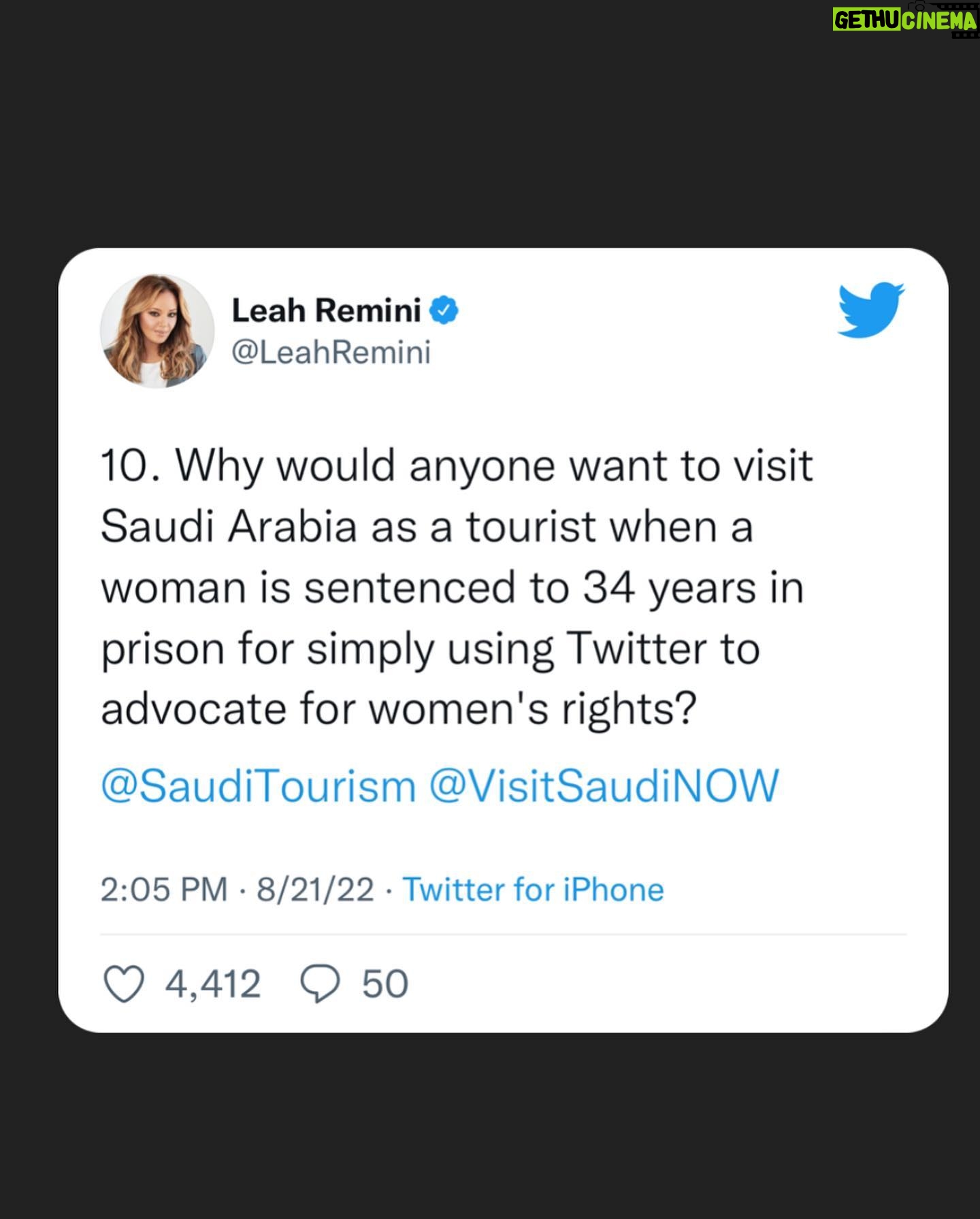 Leah Remini Instagram - Please share this post in your Instagram stories. I have also linked to this thread in my stories. We’ve brought a lot of attention to Salma’s case in the last 24 hours and we need your help to keep her on people’s minds.
@visitsaudi @saudi.mt