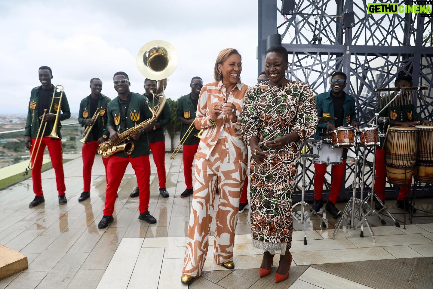 Danai Gurira Instagram - #GMAinGhana! What a pleasure to join @robinrobertsgma on a tour of beautiful Accra - celebrating a thriving modern Africa and seeing the connection #BlackPanther’s Wakanda has to real life African innovators. From meeting with Ghana’s Second Lady Her Excellency Samira Bawumia (@sbawumia) in Black Star Square to visiting important historical and cultural sites to bringing Robin to visit one of my fashion designer favorites, @aisha_ayensu, Founder and Creative Director of @christiebrowngh - not to mention getting a taste of the globally decorated @chef_binta’s culinary excellence with some flavorful jollof rice @dineonamat - this was an exceptional experience.
I would also like to introduce you to a piece of Africa’s future: David Alabo (@davidalabo) - Afro-futurist/surrealist, digital artist, and activist - along with the amazing @freedomskateparkgh. I was floored by his work, his passion, and his vision. Get to know this young man and this incredible project.
Last but not least, I’m amazed by the entrepreneurial, techie brilliance that is Baboa Tachie-Menson (@_baboa). The work she is doing with @balm.labs creates sustainability in the fashion space and inspires other women in tech around the world to make their mark.
“Ghana is a good place.” Thank you for having me, @goodmorningamerica. #GhanaLove