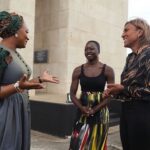 Danai Gurira Instagram - #GMAinGhana! What a pleasure to join @robinrobertsgma on a tour of beautiful Accra - celebrating a thriving modern Africa and seeing the connection #BlackPanther’s Wakanda has to real life African innovators. From meeting with Ghana’s Second Lady Her Excellency Samira Bawumia (@sbawumia) in Black Star Square to visiting important historical and cultural sites to bringing Robin to visit one of my fashion designer favorites, @aisha_ayensu, Founder and Creative Director of @christiebrowngh - not to mention getting a taste of the globally decorated @chef_binta’s culinary excellence with some flavorful jollof rice @dineonamat - this was an exceptional experience.
 
I would also like to introduce you to a piece of Africa’s future: David Alabo (@davidalabo) - Afro-futurist/surrealist, digital artist, and activist - along with the amazing @freedomskateparkgh. I was floored by his work, his passion, and his vision. Get to know this young man and this incredible project.
 
Last but not least, I’m amazed by the entrepreneurial, techie brilliance that is Baboa Tachie-Menson (@_baboa). The work she is doing with @balm.labs creates sustainability in the fashion space and inspires other women in tech around the world to make their mark.
 
“Ghana is a good place.” Thank you for having me, @goodmorningamerica. #GhanaLove