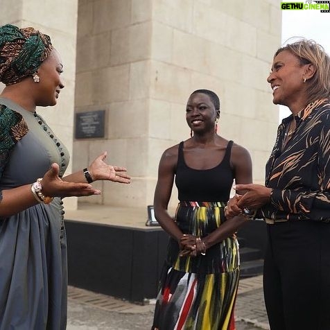 Danai Gurira Instagram - #GMAinGhana! What a pleasure to join @robinrobertsgma on a tour of beautiful Accra - celebrating a thriving modern Africa and seeing the connection #BlackPanther’s Wakanda has to real life African innovators. From meeting with Ghana’s Second Lady Her Excellency Samira Bawumia (@sbawumia) in Black Star Square to visiting important historical and cultural sites to bringing Robin to visit one of my fashion designer favorites, @aisha_ayensu, Founder and Creative Director of @christiebrowngh - not to mention getting a taste of the globally decorated @chef_binta’s culinary excellence with some flavorful jollof rice @dineonamat - this was an exceptional experience.
I would also like to introduce you to a piece of Africa’s future: David Alabo (@davidalabo) - Afro-futurist/surrealist, digital artist, and activist - along with the amazing @freedomskateparkgh. I was floored by his work, his passion, and his vision. Get to know this young man and this incredible project.
Last but not least, I’m amazed by the entrepreneurial, techie brilliance that is Baboa Tachie-Menson (@_baboa). The work she is doing with @balm.labs creates sustainability in the fashion space and inspires other women in tech around the world to make their mark.
“Ghana is a good place.” Thank you for having me, @goodmorningamerica. #GhanaLove