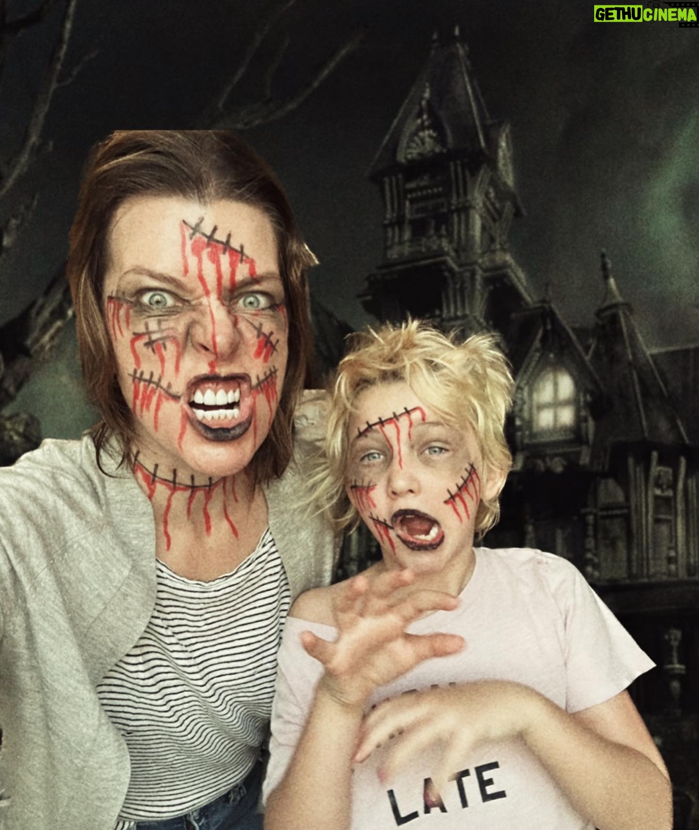 Milla Jovovich Instagram - Thereโs no real Halloween in Europe so I decided to make a special Halloween experience for my 7 year old daughter, Dash, so she could still feel the spooky spirit! Mostly we just have zombie make up on and weโre walking around scaring people who have no clue why we look like this๐๐ป๐๐๐๐