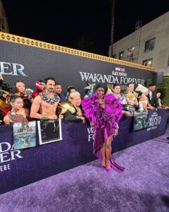 Danai Gurira Instagram - 🖤💜 #WAKANDAFOREVER 💜🖤 What a special and meaningful night at our global premiere in Hollywood. Thank you to Ryan Coogler for your vision and guidance, my whole Wakandan (and new Talocan) family for everything you brought to this film, and the fans for your endless enthusiasm and love. We feel it and we can’t wait to share #WakandaForever with you on 11/11. Dedicated to our King, our brother, our Black Panther, Chadwick Boseman. Enkosi, enkosi, enkosi.
