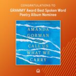 Amanda Gorman Instagram - SCREAMING CAN’T BELIEVE I’ve been nominated for a Grammy! I’m also overjoyed that the @recordingacademy will be celebrating an award for the Best Spoken Word Poetry Album for the first time! It’s such a significant, historical recognition of the power of poetry by the Academy and I’m beyond humbled for my name to be part of it 💛