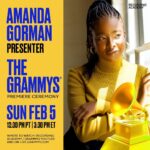 Amanda Gorman Instagram - I’m thrilled to be presenting at the @RecordingAcademy #GRAMMYPremiere Ceremony this year! 
Watch the livestream on Feb. 5th at 12:30 PM PT on live.grammy.com and the Recording Academy YouTube channel. #GRAMMYs