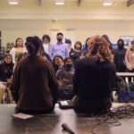 Caterina Scorsone Instagram - “Scorsone and Fightmaster harmonized with the students instantly, jumping into leading warmups and sharing with students acting tricks they’ve learned over the years. After nerves were settled, students took turns performing monologues on stage, many self-written. The students asked how to make it, how to stand out, and Fightmaster encouraged them that they’re each what the industry is missing.”

“It’s gunna push us to be more us, because I don’t want to try to be someone on TV like I used to. After hearing those words, I want to be me, because there is only one me.”-Fatima R. 

Thank you to Ánimo Jackie Robinson’s advanced theatre class for letting us come run a workshop and witness their amazing performances. Big thanks to their teacher Rachel Kopera, Diana Livingston and Green Dot California for organizing our visit. Link in bio for more info. 

📸 @baelyse