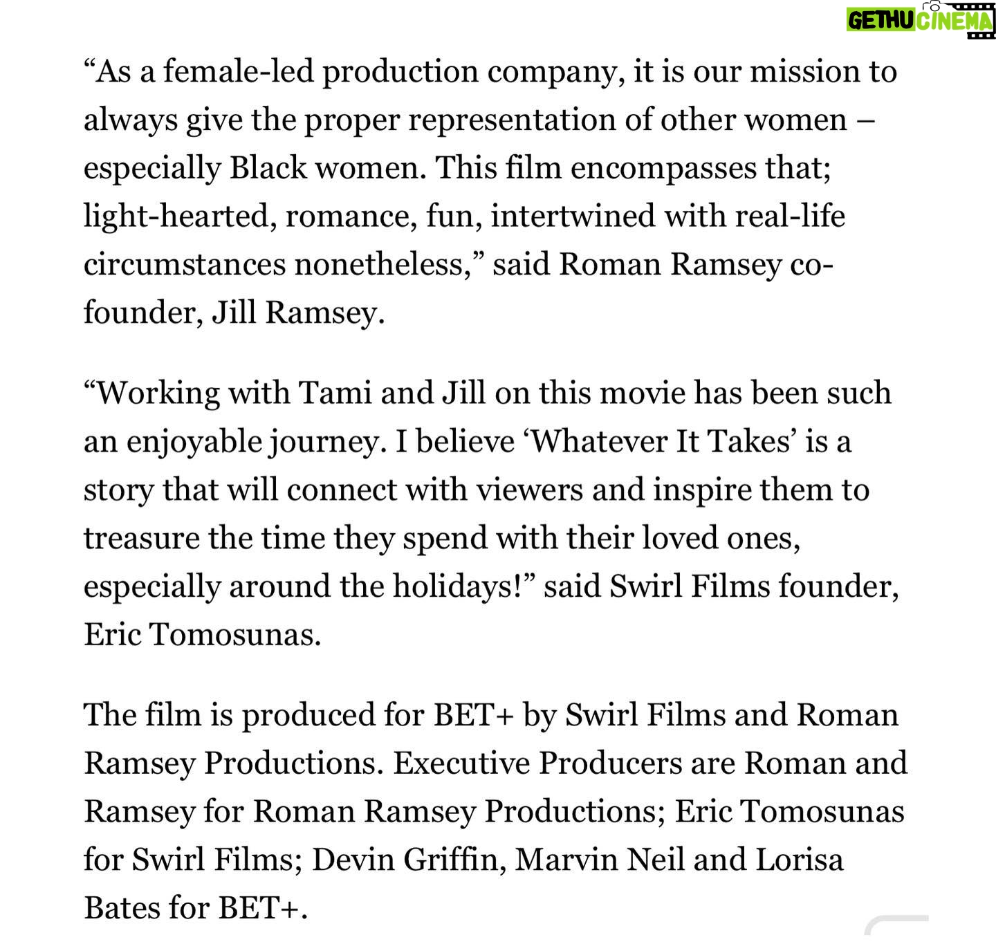 Tami Roman - 3 Likes - Thank you @betplus @erictswirl for being amazing partners on “Whatever It Takes” I can’t wait to tell everyone about our amazing cast & crew! 💛 @jillythunda we did it again #RomanRamseyProductions
#NickRoses #HolidayFilms
Photo @melbelderjr