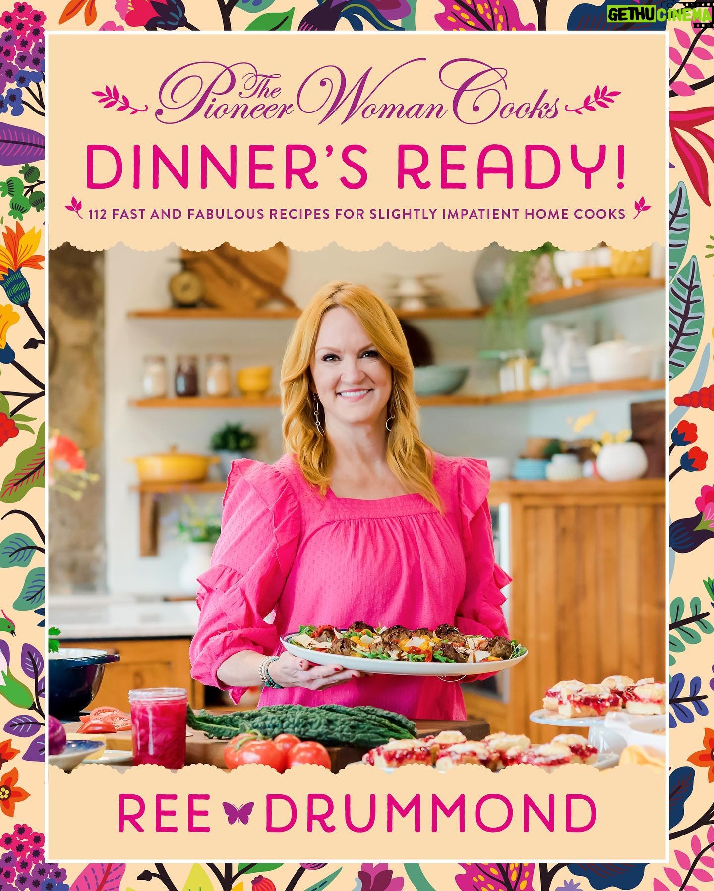Ree Drummond Instagram - So excited!! 💃🕺 This one’s gonna be a delicious doozy, friends. “Dinner’s Ready” is available for preorder now, and the recipes are tremendously yummy (swipe through some sneak peeks), highly doable, definitely on the faster side…and guess what?! I time tested every single recipe with two different cooks (plus me!) so I could give you a very accurate idea of how long each one will take you. Let’s normalize wanting to freaking get dinner ready and get out of the kitchen as fast as possible. 😂😂😂 That’s where I am these days, and the result is a cookbook filled with darn delicious food you can cook for dinner any night you need an idea. The link to preorder is in my profile. Can’t wait to share it with ya!